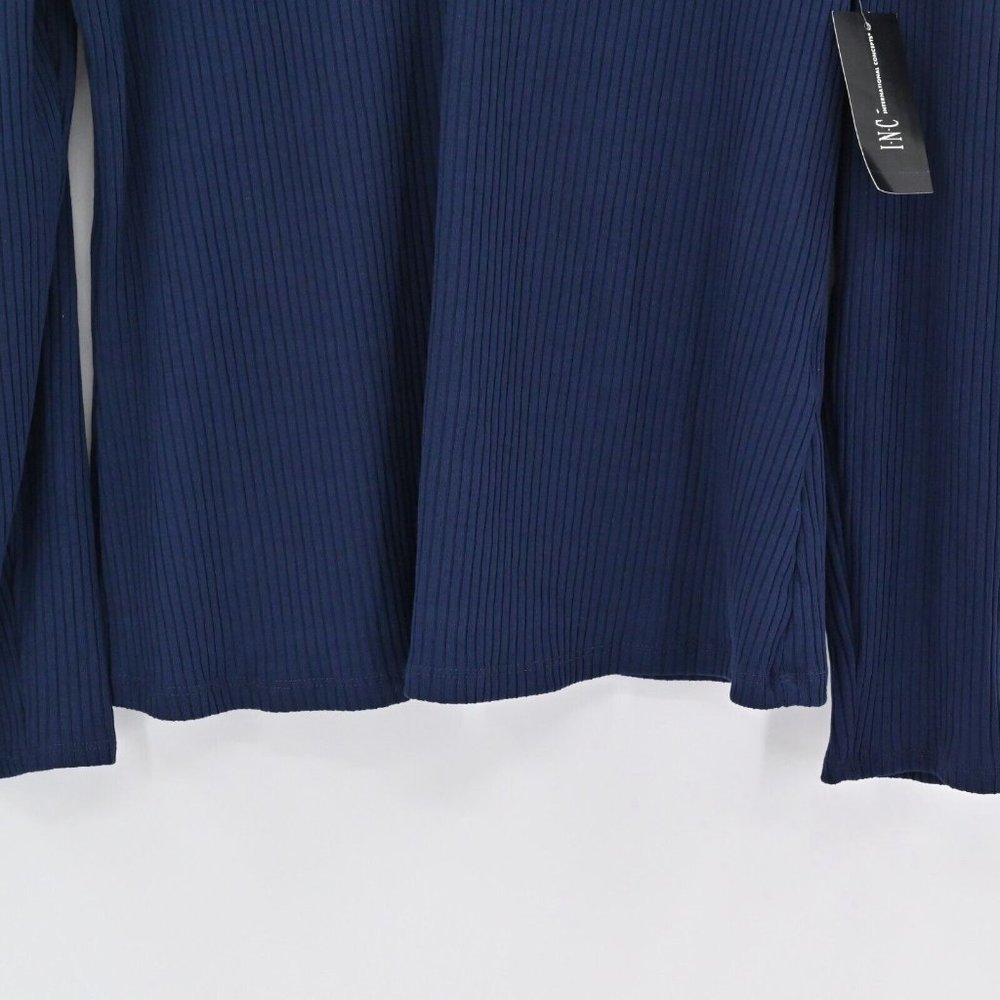 NEW INC INTERNATIONAL CONCEPTS Womens Navy Ribbed Puff Sleeve Top V-Neck Size XL - Picture 4 of 10